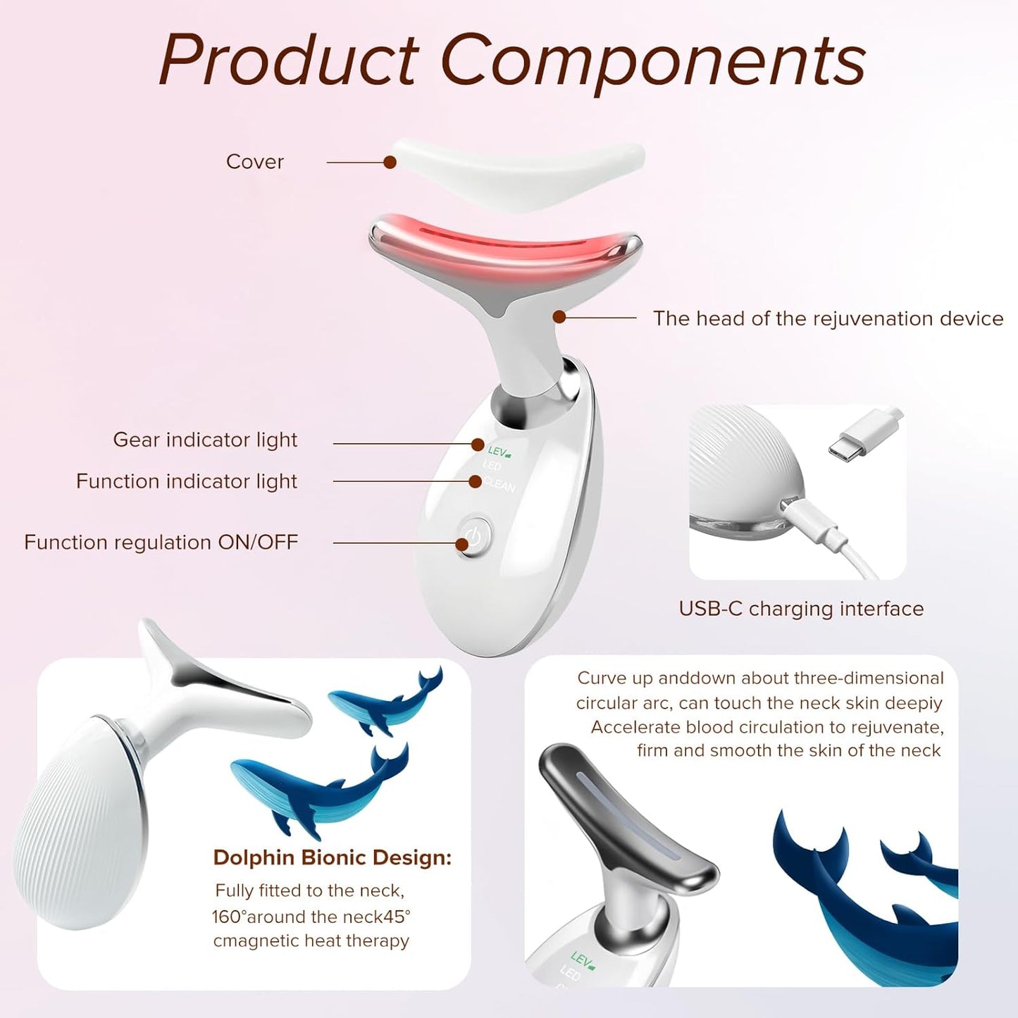 Red Light Therapy Facial and Neck Massager with 7 Color Options for At-Home Skin Care